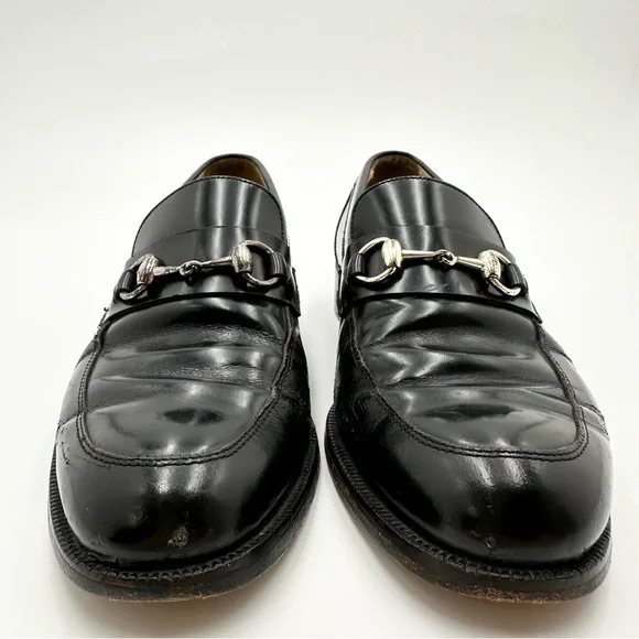 Gucci Horsebit Shiny Black Dress Loafers Shoes # 110-1362 Size 42 E